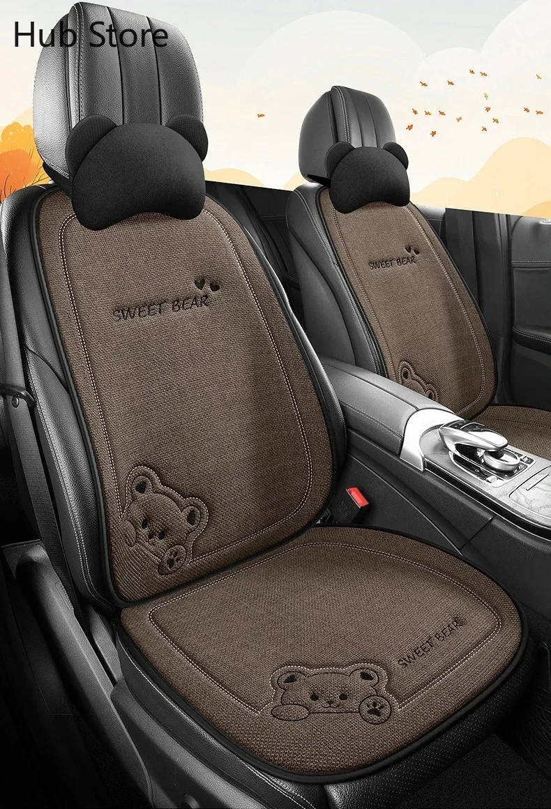Four Seasons Linen Car Seat Covers, Universal Seat Cushion Covers,cartoon bear seat cover corsa fashion car accessories interior