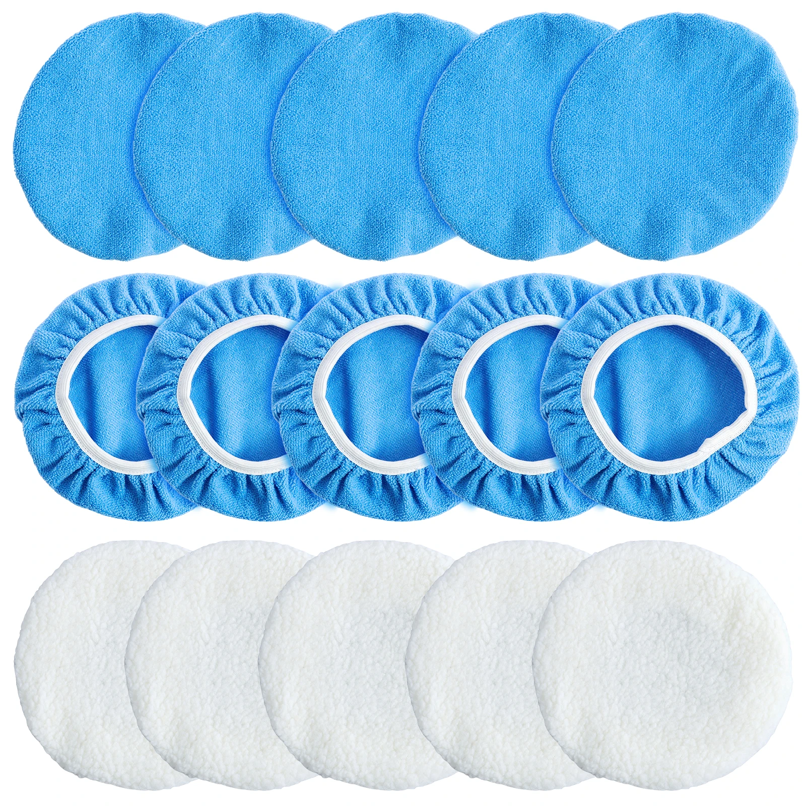 15Pcs 7-8Inch 9-10Inch Car Polishing Pad Auto Soft Microfiber Bonnet Polisher Pad Wash Buffer Cover Cleaning Tools Accessories