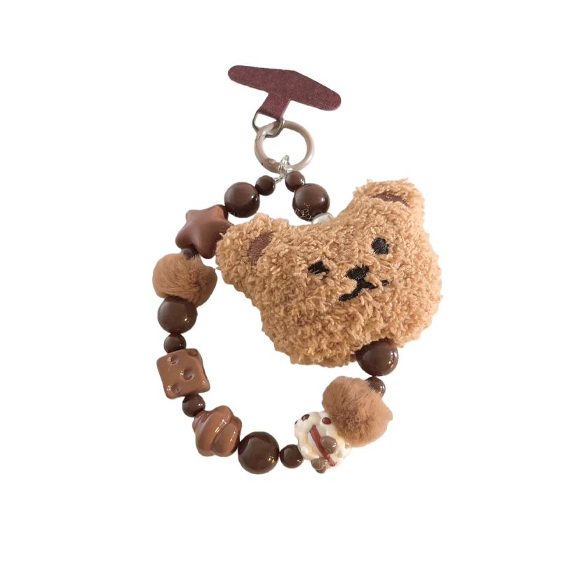 سوار مطرز على شكل دب قطيفة لطيف عصري - سحر طالب مضاد للفقدان لحافظة الهاتف/سلسلة المفاتيح/حافظة سماعة الرأس #5