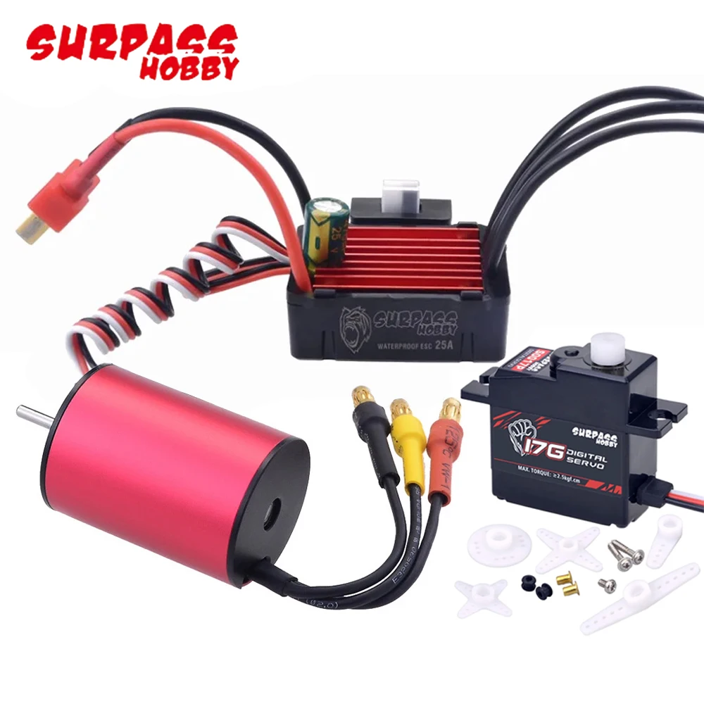 Surpass Hobby Waterproof 2430 5800/6300/8200KV Brushless Motor 25A ESC S0017P 17g Servo For 1:16 1:18 2S RC Racing Car Buggy Toy