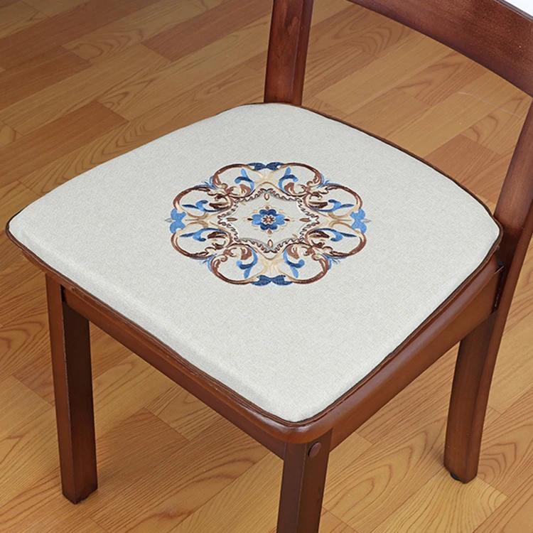 Custom Waterproof Chinese Happy U Shape Chair Cushions Replaceable Non-slip Linen Embroidered Dining Office Seat Pads