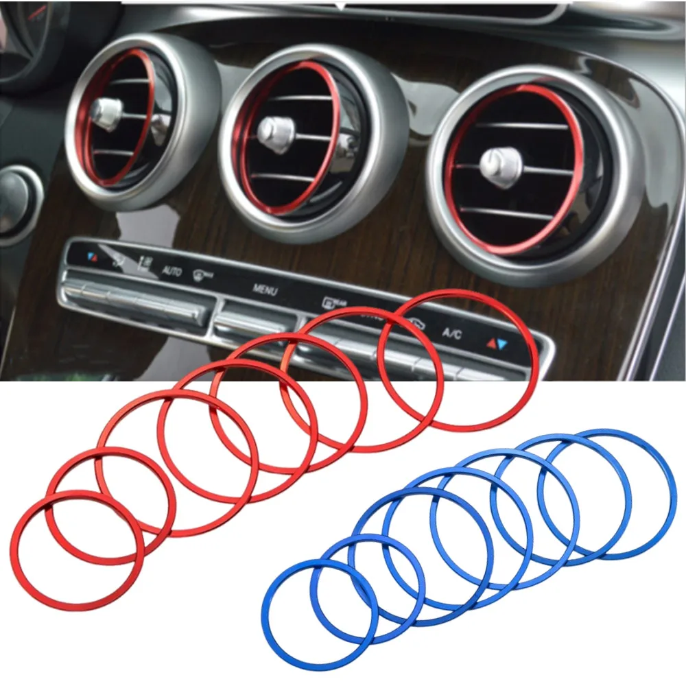 Aluminium Car Accessories Central Air Condioning Outlet Vent Ring Trim Stickers For Mercedes Benz C class W205 2015-2019 GLC