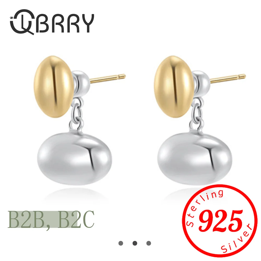 

Metal Beans Post Earrings For Women Two-tone Smooth Beads Water Drop Fashion Jewelry New Designer Party Accessories Gifts