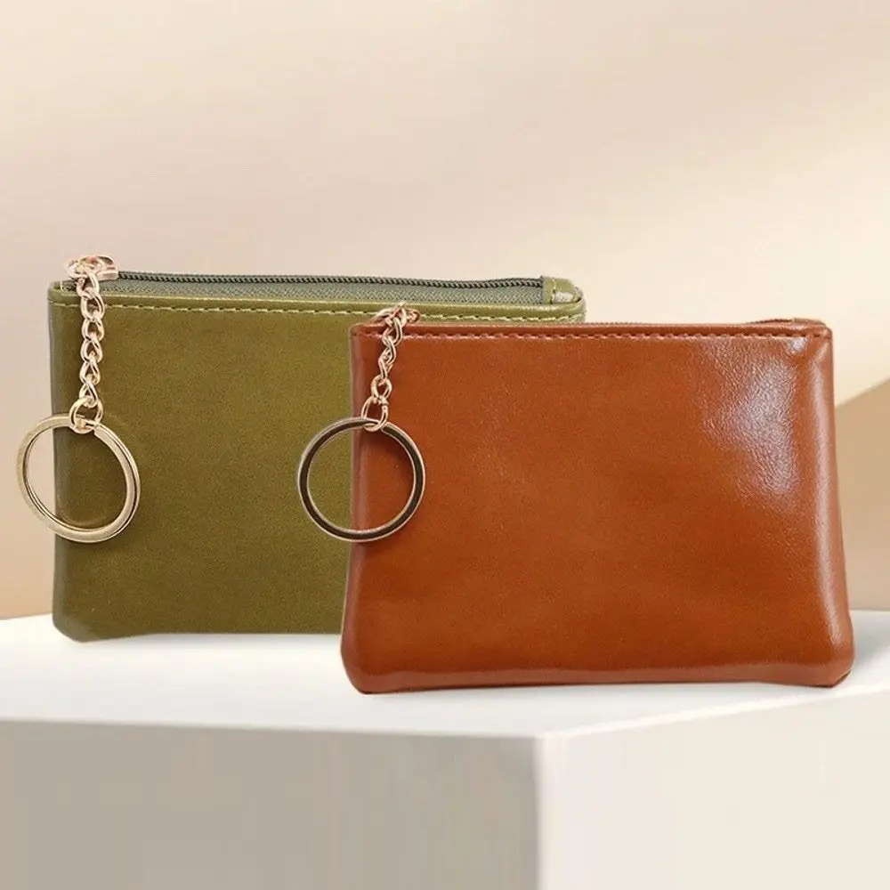 Fashion PU Leather Coin Purse with Keychain Zipper Closure Wallet Portable Card Holder Women