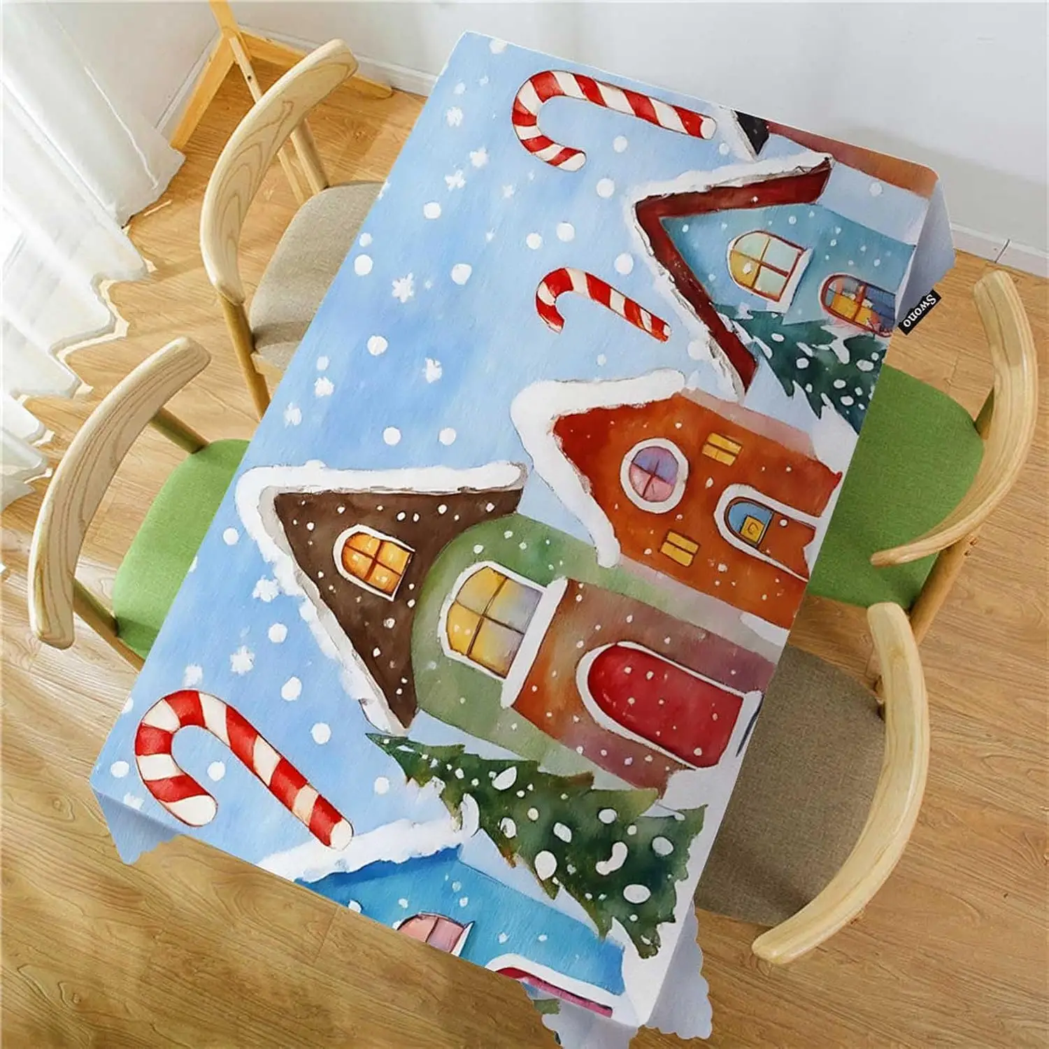 Christmas Gingerbread House Tablecloth Holiday Party Dining Decor Xmas Kitchen Table Runner Cloth Home Decoration