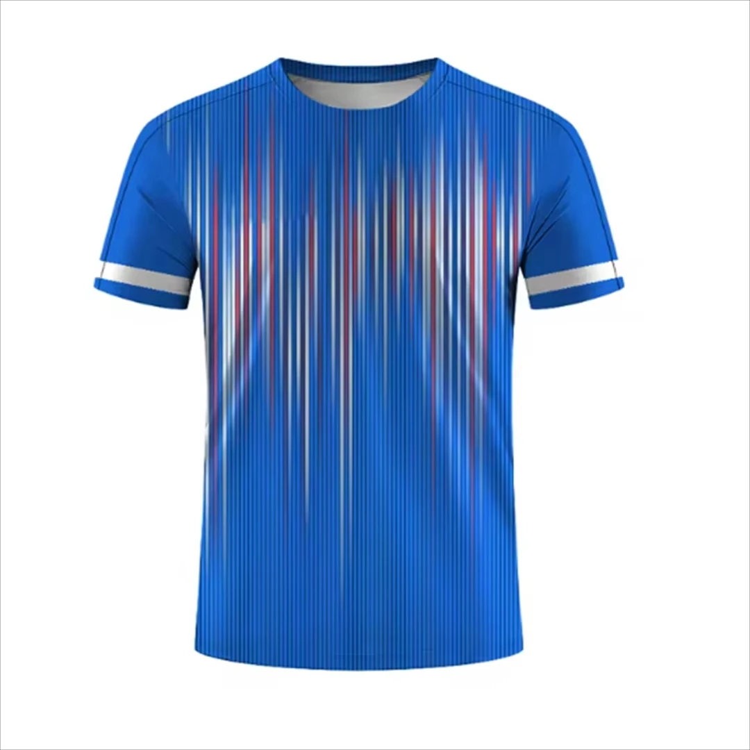 2026 New Men's Summer Tennis Training Striped Print Micro Elastic Breathable Round Neck T-shirt Outdoor Crew Neck 3d Print Tees