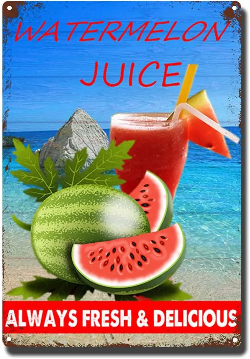 Vintage Tin Sign Juice Metal Tin Signs for Home restaurant Fruit Shop Retro Wall Decor - Watermelon Juice-8x12inch-Tin Sign