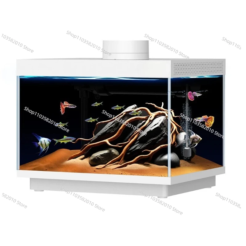

Умный многофункциональный настольный стеклянный аквариум с дистанционным управлением, LED-подсветкой, нагревателем, кормушкой, фильтром и водяной помпой для рыбок