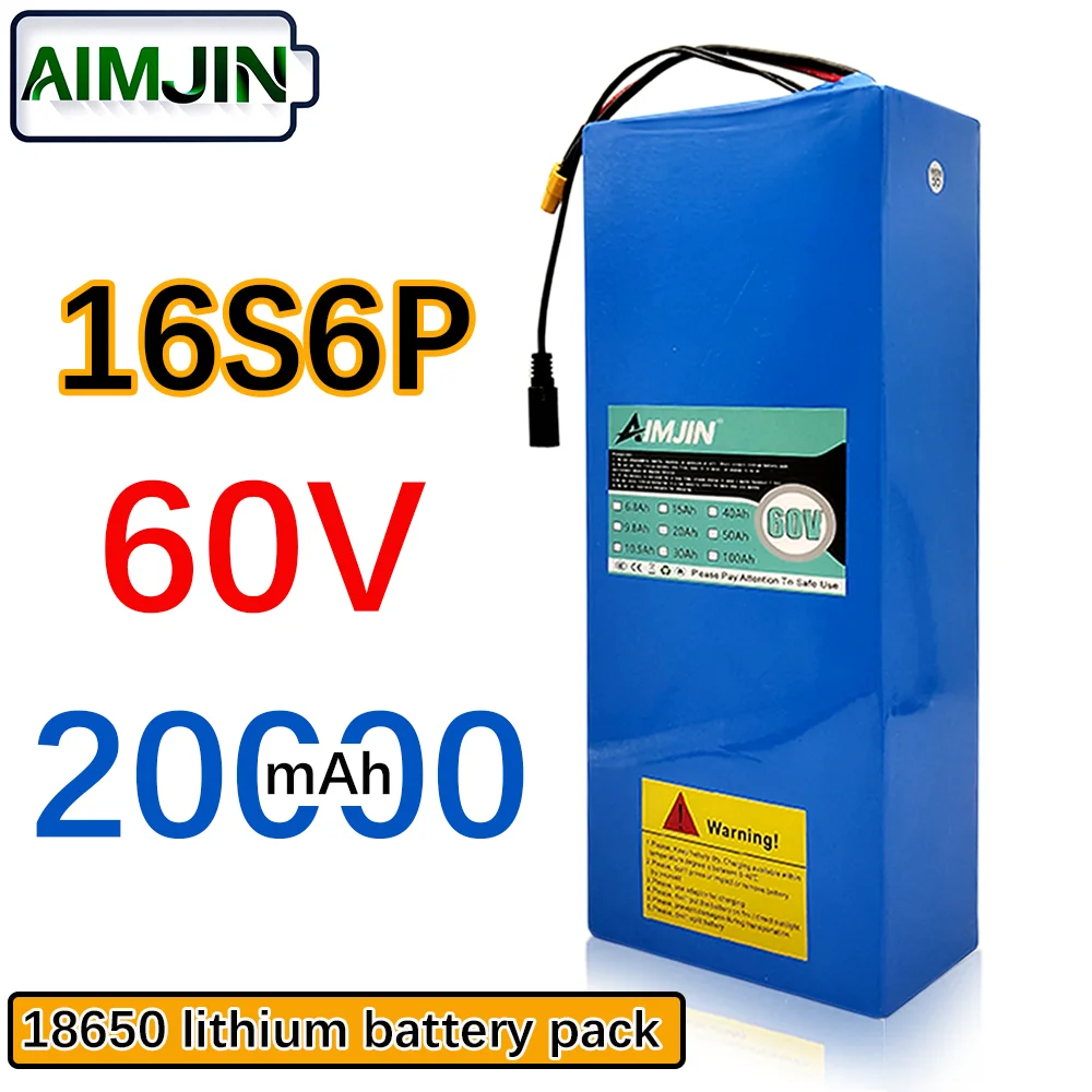 60V 20Ah 18650 16S6P Lithium Ion Battery Pack 2000W Power Tool Batteries Outdoor Backup Batteries With 40A BMS,67.2V 5A Charger