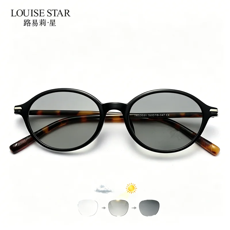 TR90 Retro Small Elliptical Frame Reading Glasses for Men and Women, Photochromic Presbyopia Glasses, Non spherical Surface