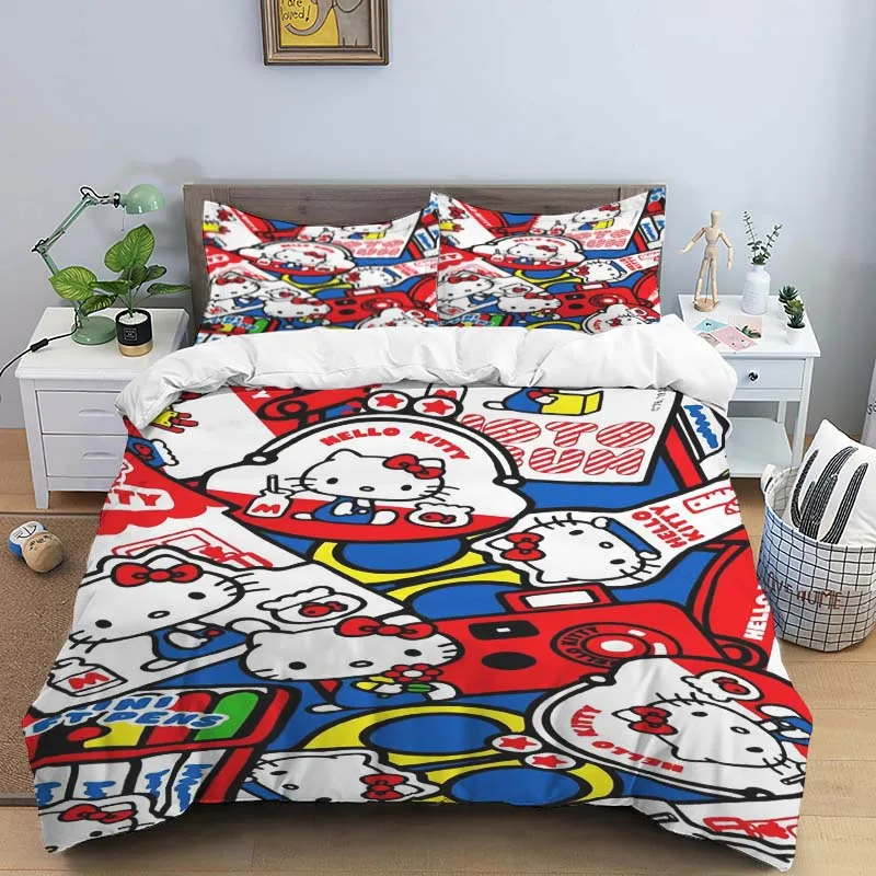 Sanrio Hello Kitty Bedding Sets Cute Quilt Cover Bed Cover Duvet Cover Pillow Case 2-3 Pieces Sets Children Adult Bedroom Decor