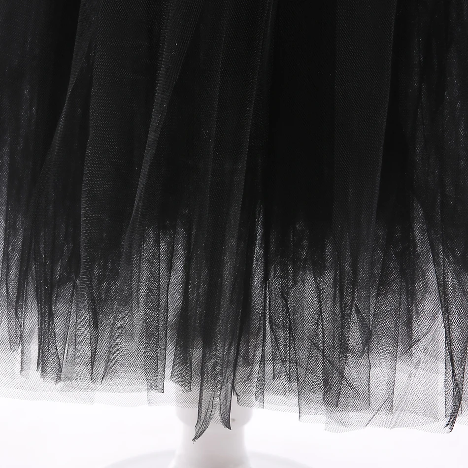 Schwarzes Hexen-Prinzessinnenkleid für Kinder, Tüll-Tutu mit Rüschen, Böse-Königin-Cosplay-Kostüm, Maleficent-Halloween-Geburtstagskleid für Mädchen – Detail 8