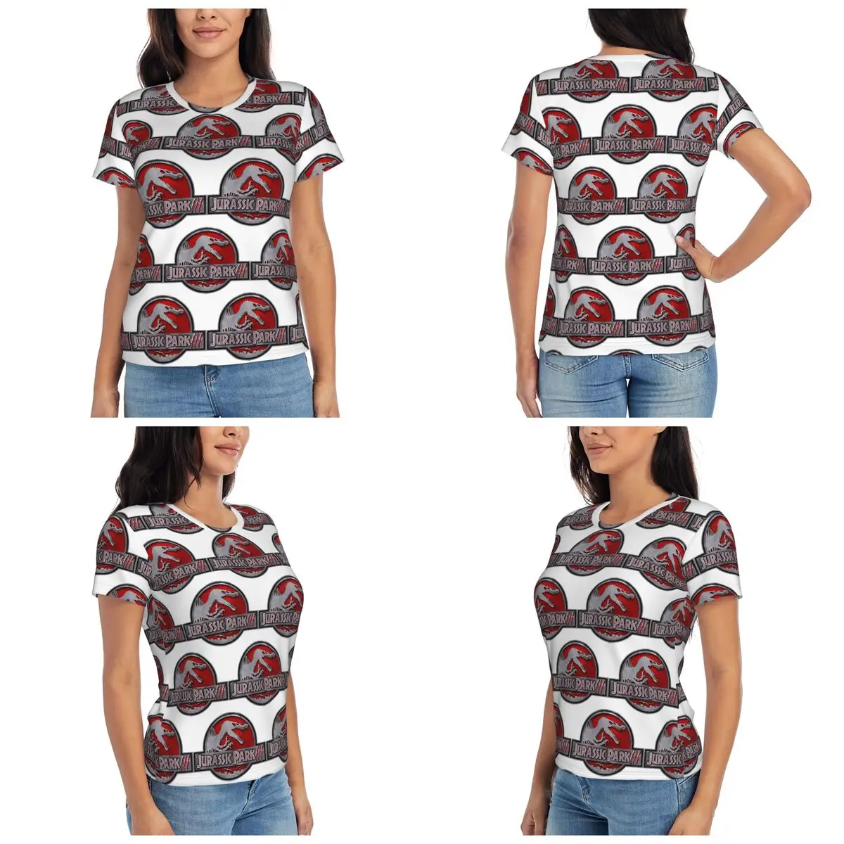 Camiseta de dinosaurio Jurassic Park para mujer, camisetas de manga corta, ropa con cuello redondo, camisetas de algodón para verano, ropa de calle