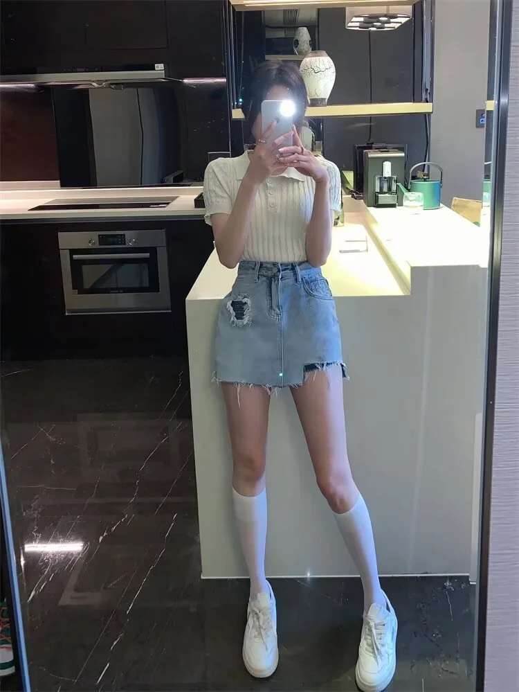 Zomer nieuwe plus size denim midi rok voor dames, zomer 2022, korte rok met hoge taille, A-lijn heupknuffelrok