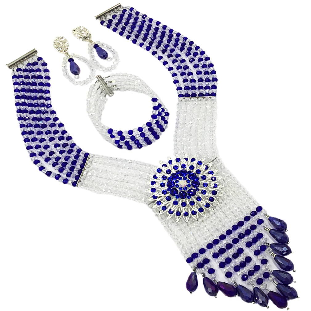 

Royal Blue Clear AB African Beads Jewelry Set Crystal