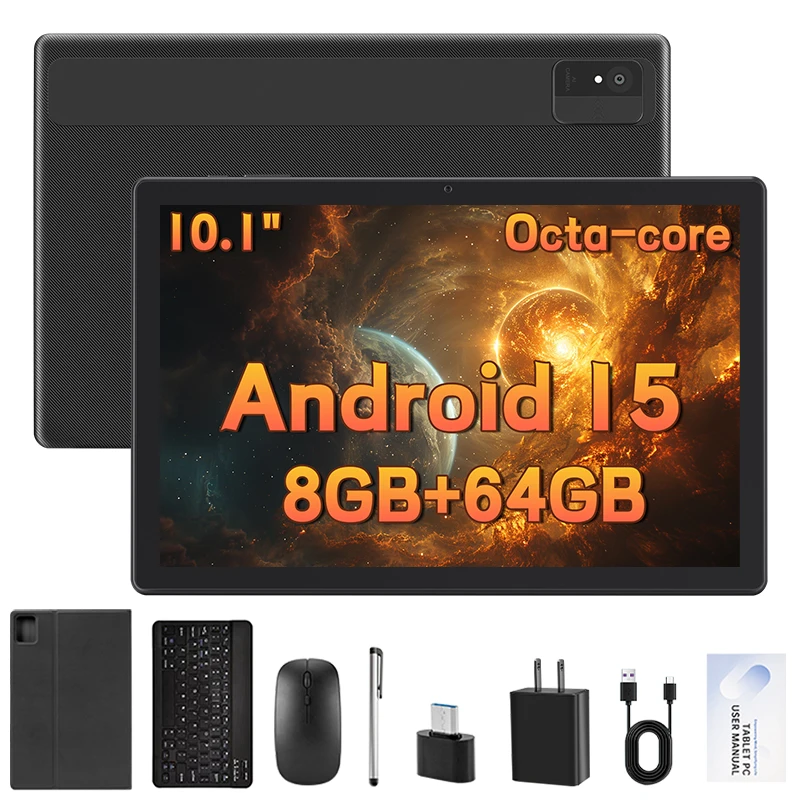 تابلت Android 15 بشاشة 10.1 بوصة، ذاكرة وصول عشوائي 8 جيجابايت + ذاكرة قراءة فقط 64 جيجابايت / 2 تيرابايت قابلة للتوسيع، وحدة معالجة مركزية ثماني النواة 1.8 جيجا هرتز، شاشة عالية الدقة 1280*800 رطل، BT 5.0، Widevine L1