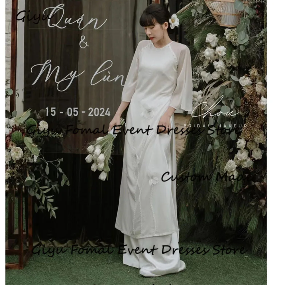 Giyu Simple 3D Followers Korea Wedding Dress Photoshoot O-Neck Floor-Length Vestidos Novias Boda 웨딩드레스 Bridal Gown