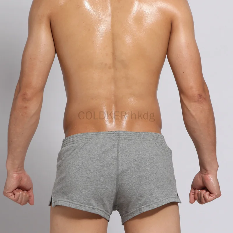 Grey Men Underwear Cotton Boxer Shorts Homme Running Workout Gym Active Shorts Sleep Bottom Solid Mid Waist Aro Pants