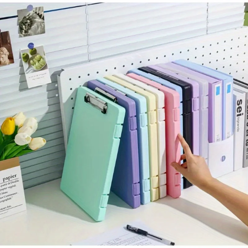 

1 piece, large capacity A4 file storage box, paper storage and sorting board clip, multifunctional reference book subject paper
