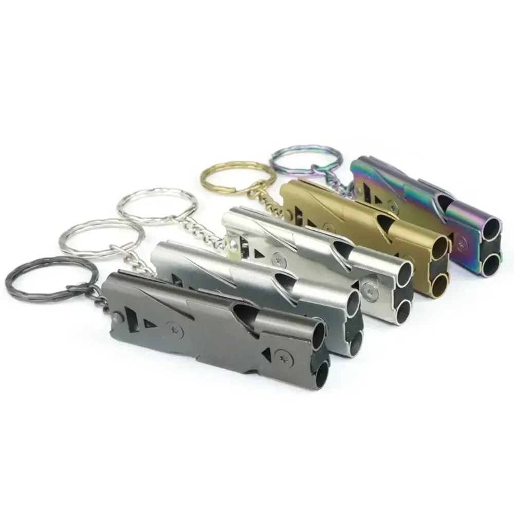 Outdoor Emergency Survival Whistle Keychain High Decibel Stainless Steel Double Pipe Camping Hiking Pendant Whistles EDC Tools