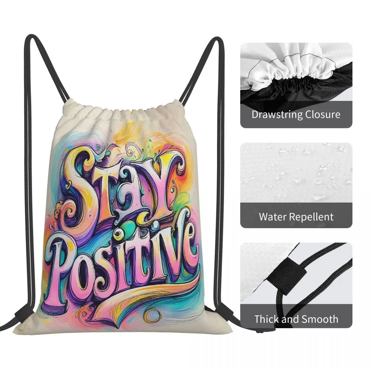Stay Positive Lettered Motivational Backpacks Multi-function Portable Drawstring Bags Storage Bag Book Bags For Travel School