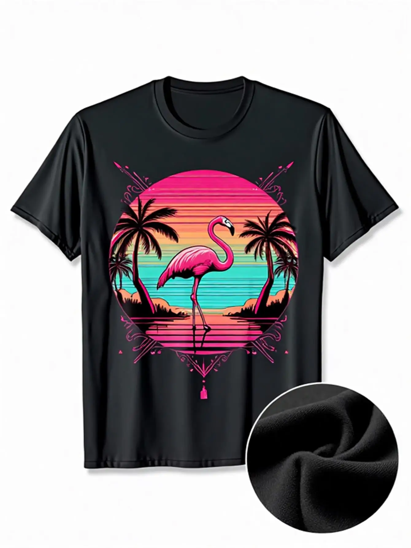 تي شيرت بنمط شجرة النخيل النيون 80S، قميص كاجوال ناعم 100% قطن بأكمام قصيرة مع تصميم استوائي وردي فلوري وأزرق مخضر، مقاس فضفاض، رقبة دائرية، مناسب لحفلات الشاطئ والعطلات، والارتداء اليومي #1