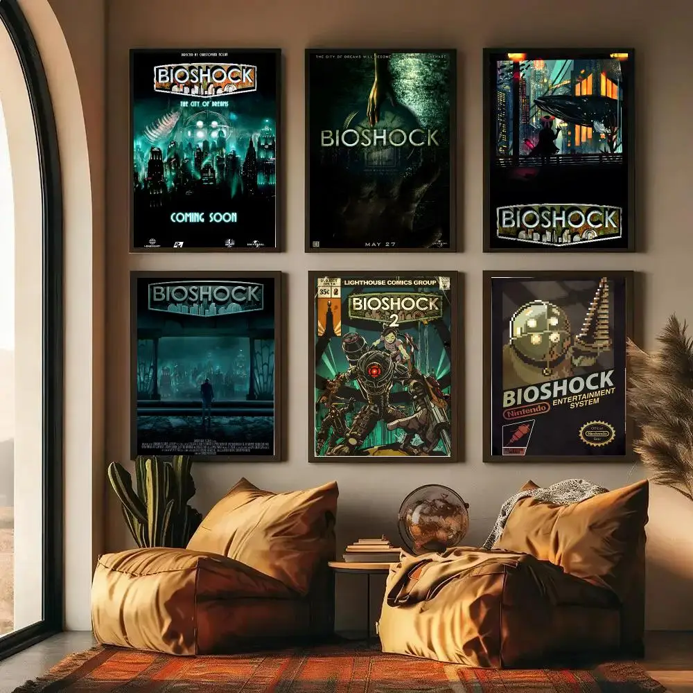 Movie B-BioShock Infinite Poster Self-adhesive Art Waterproof Paper Sticker Coffee House Wall Decor