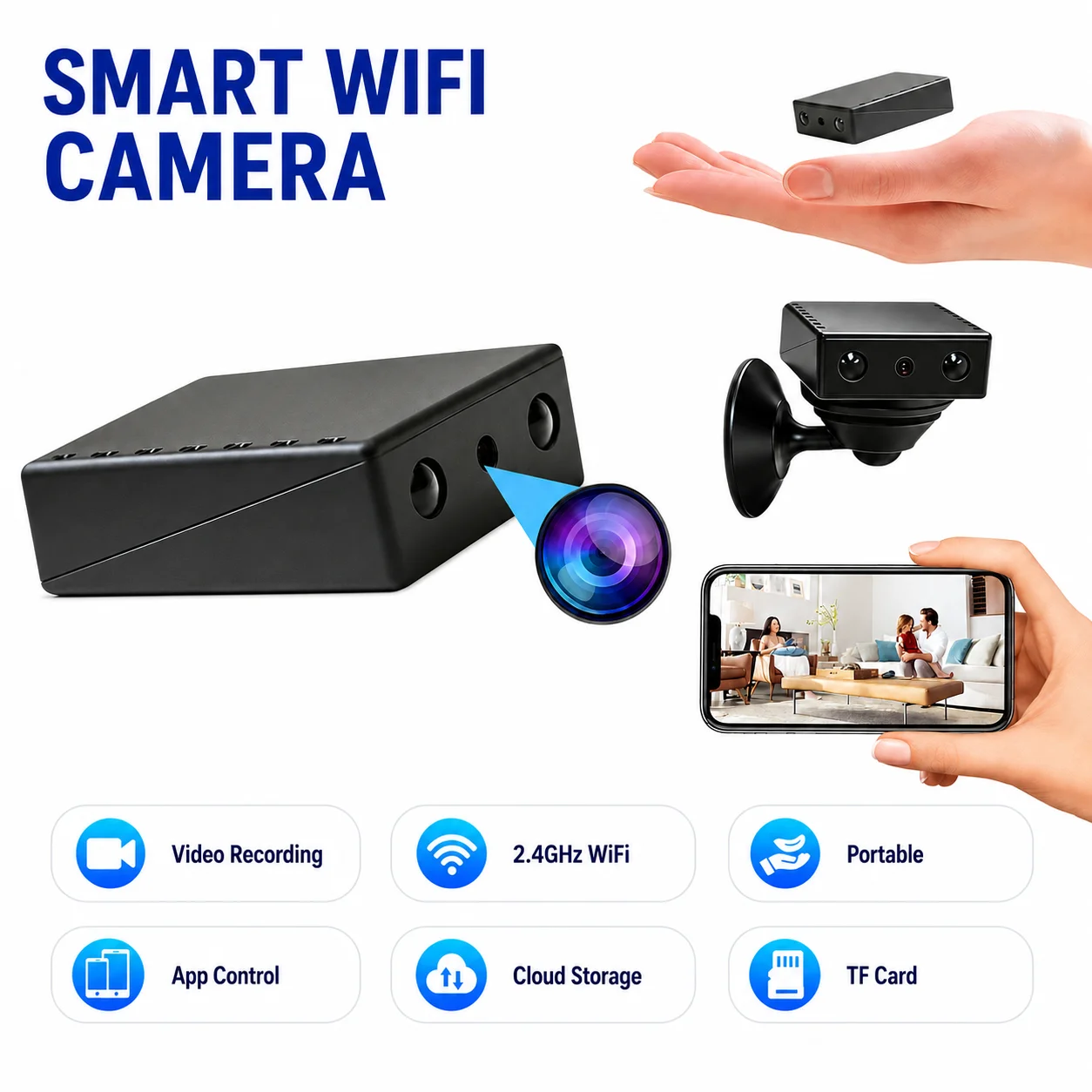 Mini Wireless Security Camera Night Vision Motion Detection Voice Recording Capability Built-In AP Hotspot No Inte