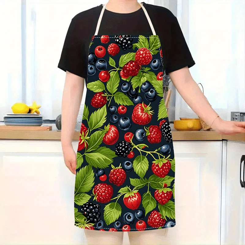 1pc Linen Apron Berry Fruit Design Kitchen Cooking Baking Apron Home Decor Gift For Her Women Girls Baking Lover