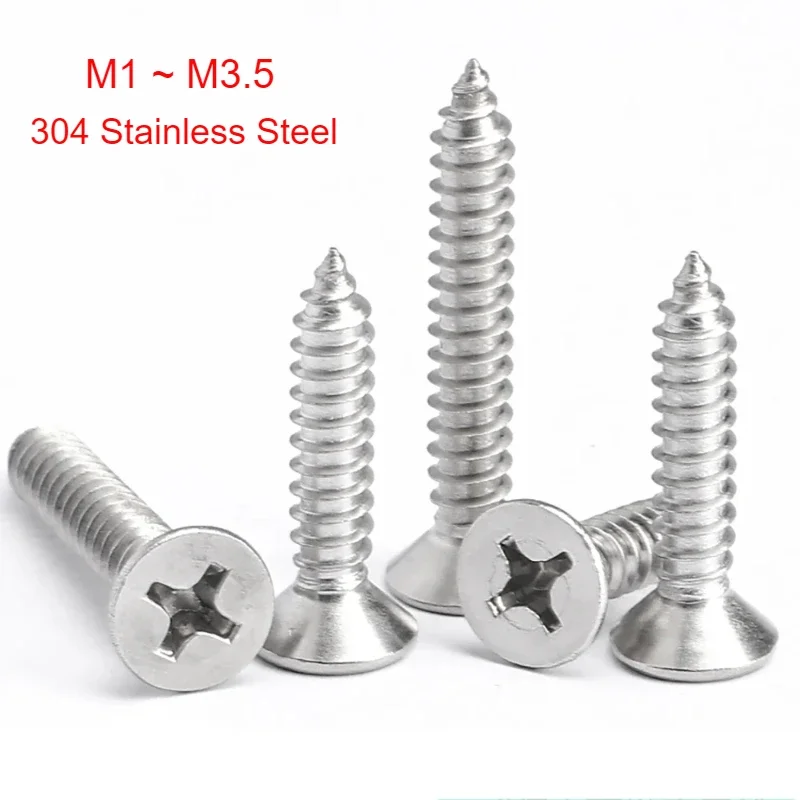 304 Stainless Steel Cross Recessed Flat Countersunk Head Tapping Screws Self-Tapping Wood Screws M1 M1.2 M1.4 M1.7 M2 - M3.5