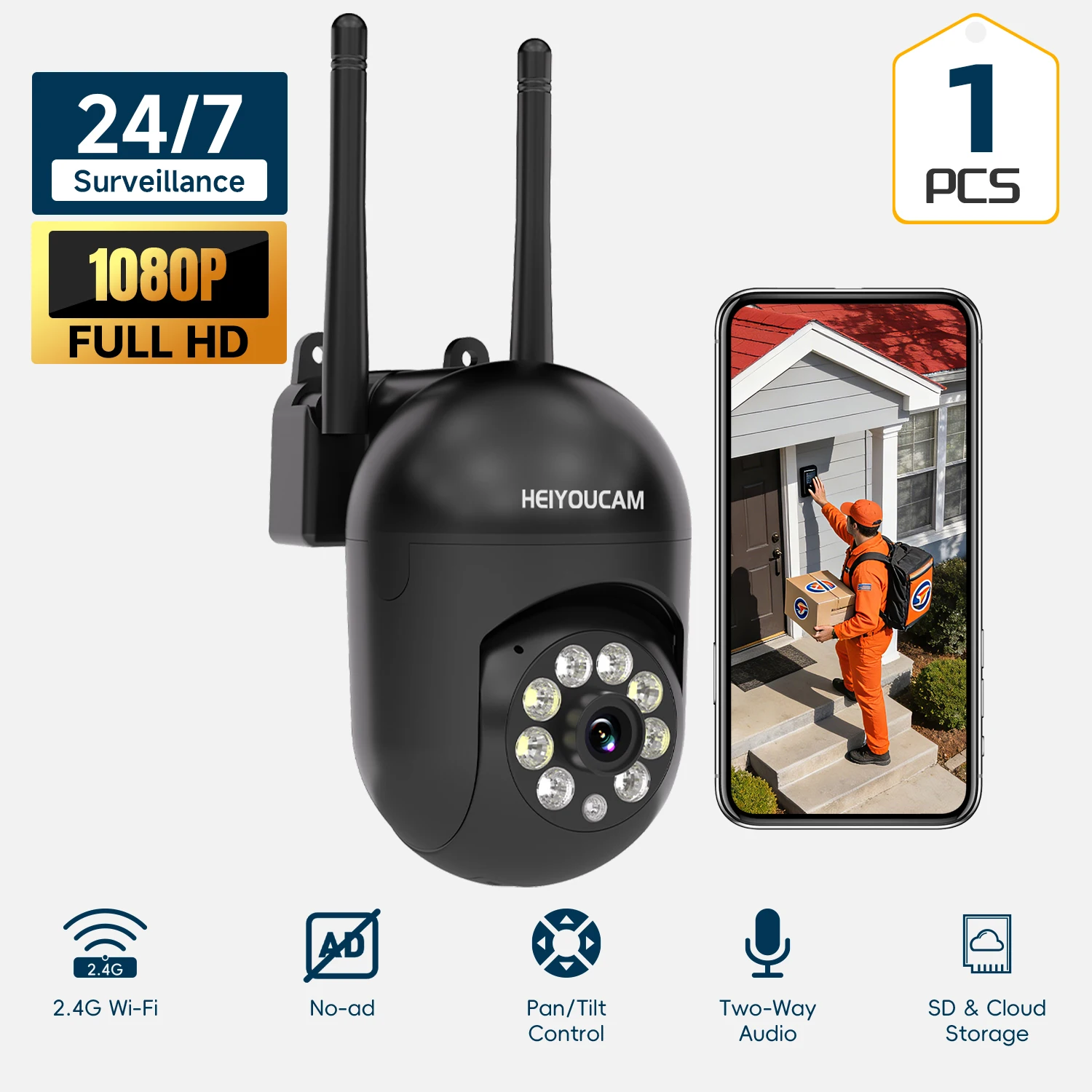 2.4G Wireless Wifi Camera 1080P Full HD Color Night Vision Two-Way Audio 360-Degree Pan/Tilt/Zoom AI Motion Detection Home Secur