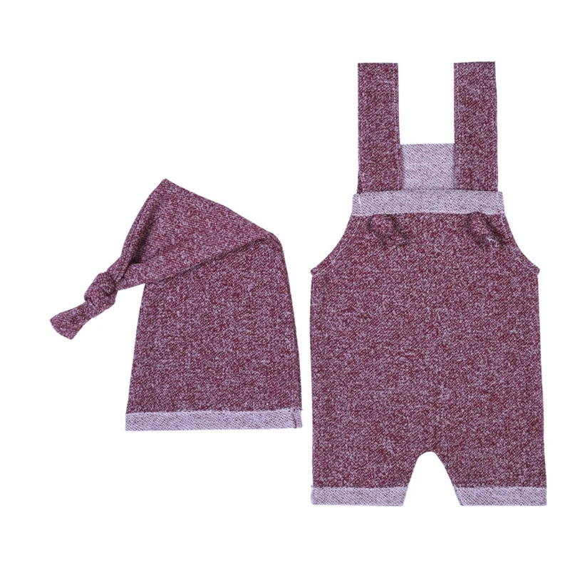 Conjunto duas peças com calças chapéu com nó, calças com amarração para bebê recém-nascido, cor sólida, adereços roupas