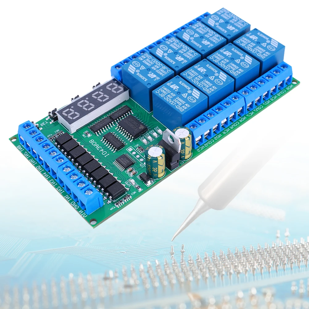 DC 12V 8 Channels Multifunction Timer Relay Module Delay Timer for Switch Board Interlock Self-locking Momentary Bistable
