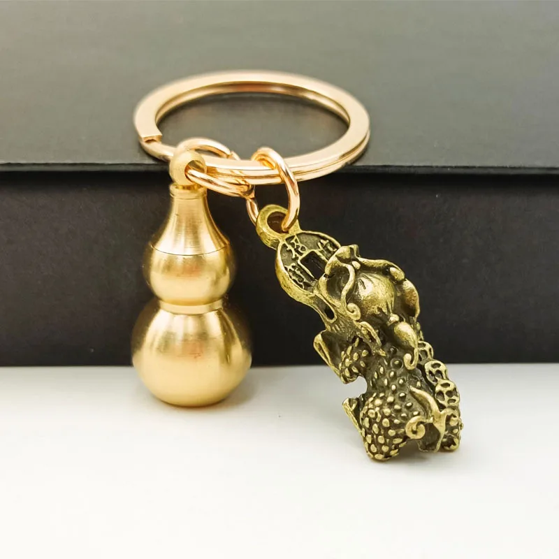 Brass Gourd Abacus Keychain Automobile Hanging Ornament Fulu Pure Copper Ornament Gifts Vintage Keychain Pendant