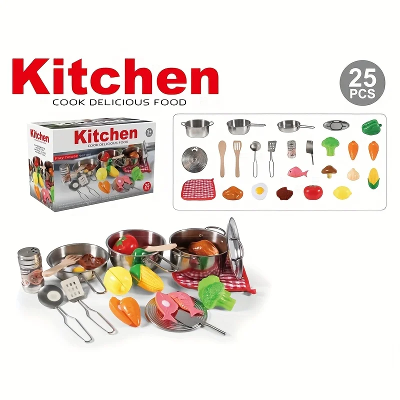 Household stainless steel kitchen toy mini simulation dinnerware vegetable cooking set, children's birthday gift toy