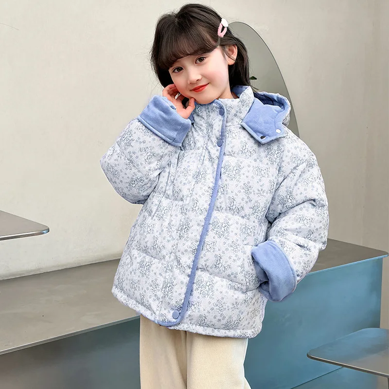 

Winter Warm Girls Sweet Floral Hooded Zipper Corduroy Jackets School Kids Cotton Thick Coats Children Outfit Windbreaker 5-16 Yr