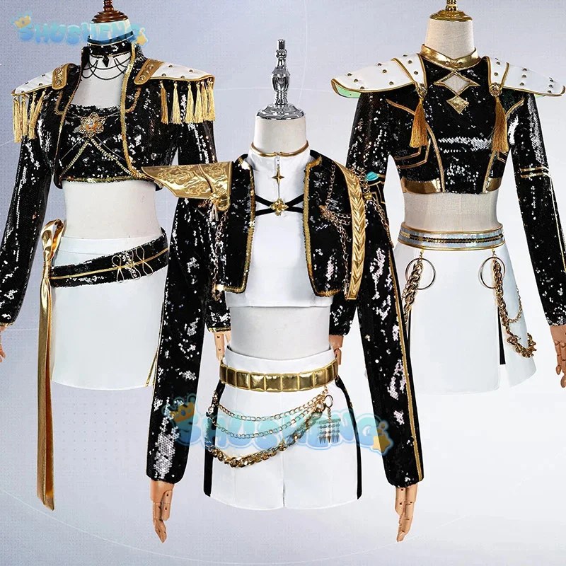

Rumi Zoey Mira Cosplay KPop Demon Hunters Cosplay Costume Wig Women Black Golden Suit Halloween Party Role Playing Outfit