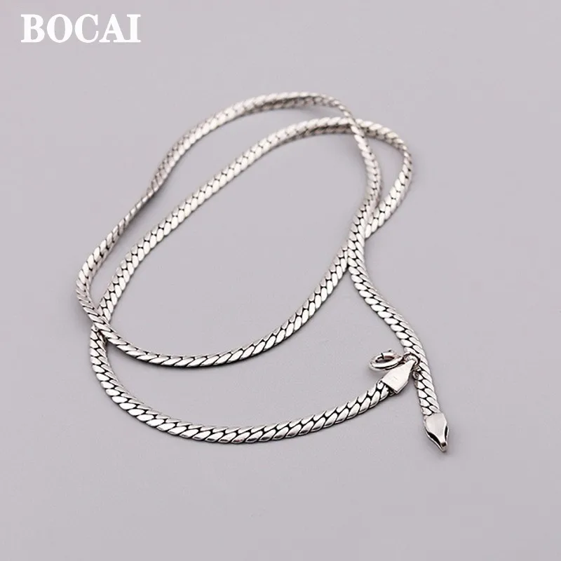 BOCAI New 100% S925 Silver Jewelry Accessories Side Anake Bone Fashion Men's Necklace Trendy Sweater Chain Holiday Gifts