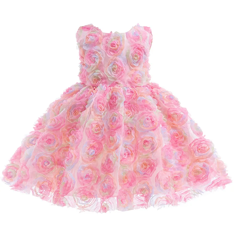 New Rose Baby Girls Dress Summer Sleeveless High Quality Girls Princess Dress Birthday Party Outfits 1-6 Years Kids Clothes