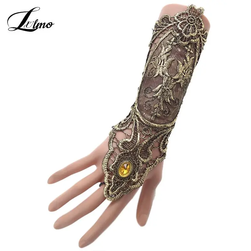 1pc Gothic Steampunk Lace Cuff Fingerless Glove Arm Warmer Bracelet Black  Halloween Accessories