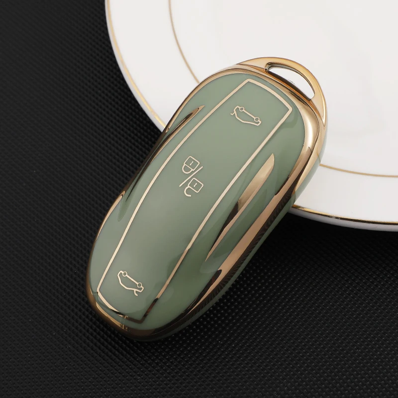 เคสกุญแจรถอัจฉริยะ TPU แบบนิ่มสำหรับ Tesla รุ่น3 S X Y ปลอกรีโมทรถยนต์แบบมีที่ห้อยกุญแจอุปกรณ์เสริมพวงกุญแจ