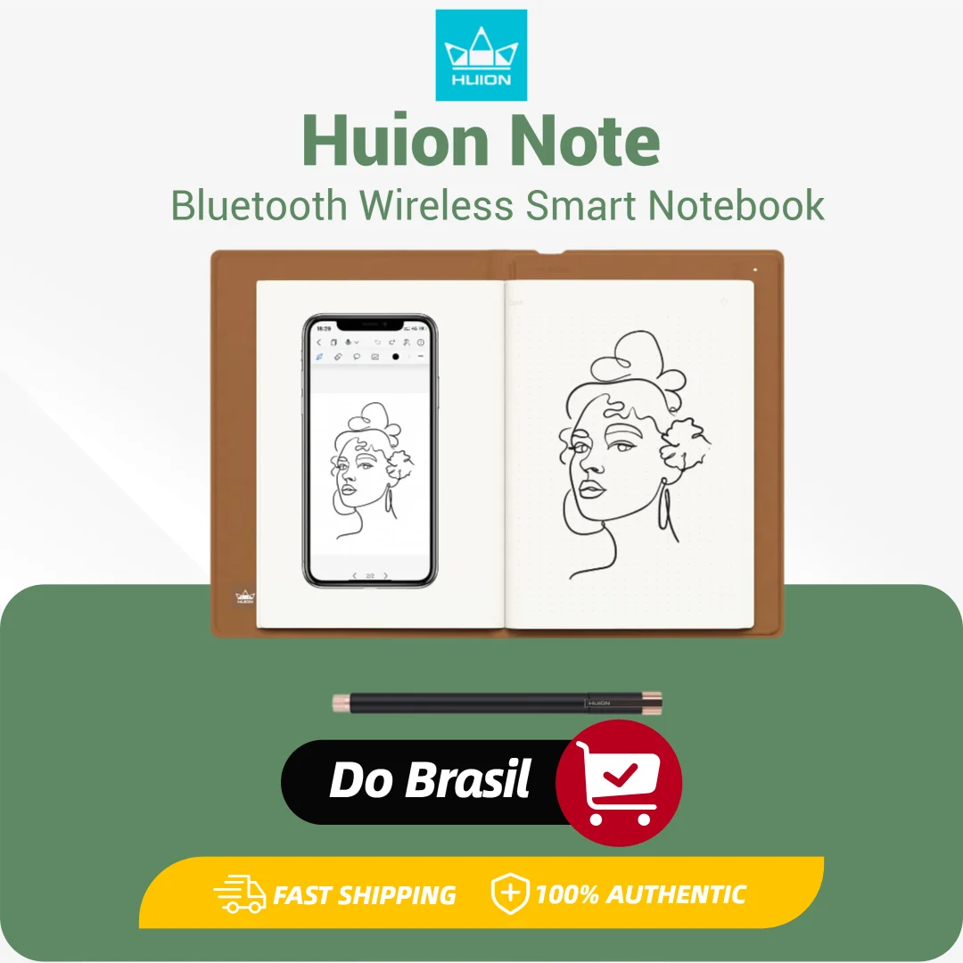 Caderno Inteligente Huion Note, Tablet Gráfico Sem Fio, 50 Páginas, Bloco de Notas A5, Suporte para Dispositivos iOS, iPadOS e Android