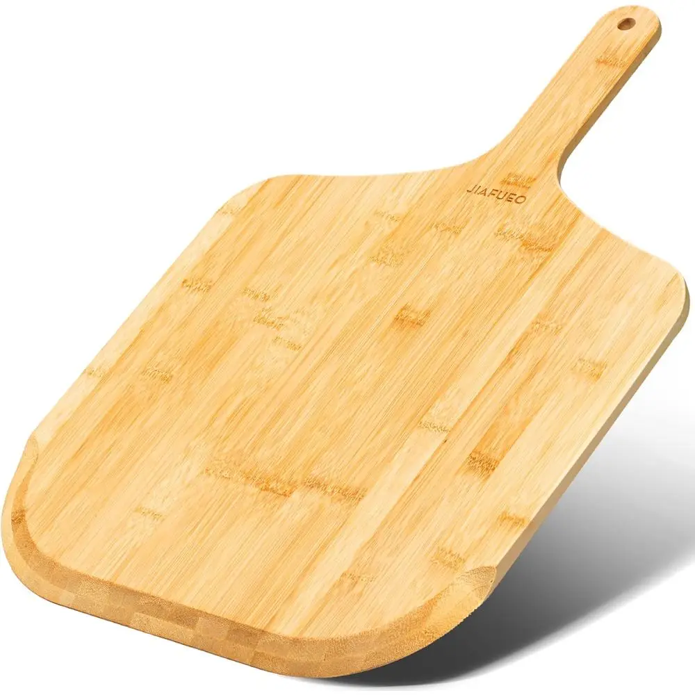 

14 Inch Bamboo Pizza Paddle - Large Serving Board, Oven Accessory, Wood Cutting Board for Homemade Pizza, Cheese Bread, Fruits,