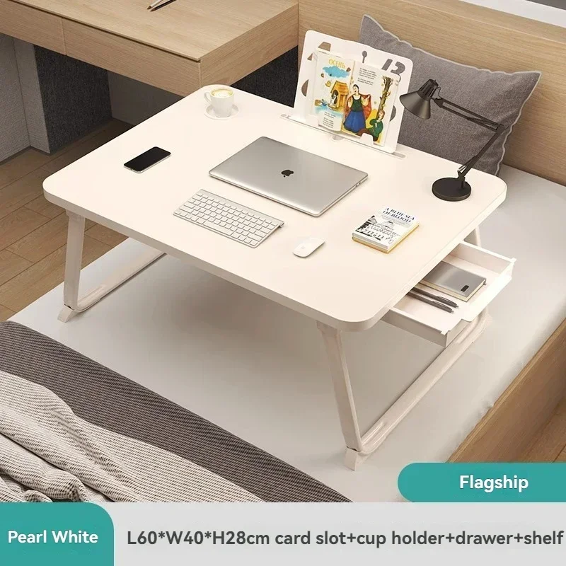 %Foldable Small Table, Dormitory Study Desk, Student Desk, Computer Desk, with Cup Holder, Drawer