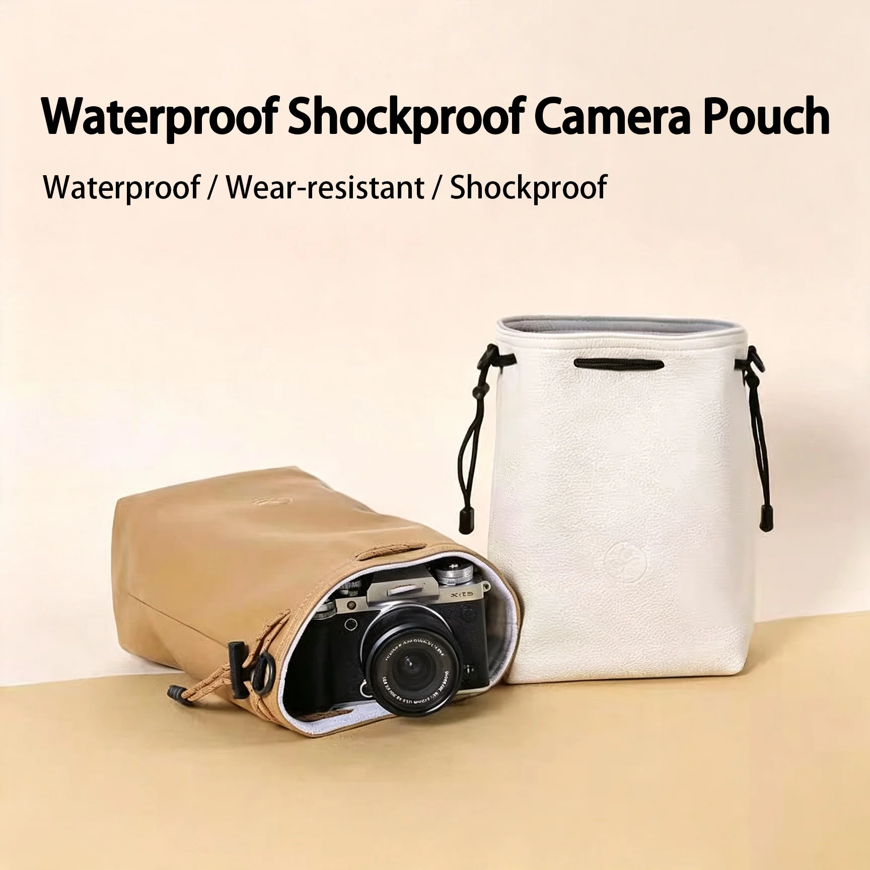 Portable Waterproof Drawstring Storage Pouch for Cameras, DSLR Lens Storage Bag, Protective Camera Bag Accessories for Trav