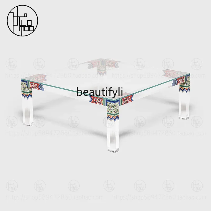 

Chinese Style Square Coffee Table Transparent Light Luxury Home Side Table Nordic Bedroom Corner Table Sofa Side Cabinet