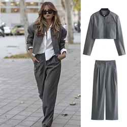 Taop&Za 2024 Women's French casual pants, fashionable and versatile striped suit jacket top