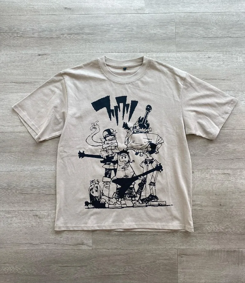 

2024 American Trend Hip Hop Cartoon Anime Printed T-shirt for Men Y2k Goth Harajuku Retro Couple Casual Oversized Shirt