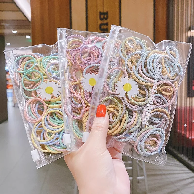 

100pcs Children Hair Band New Small Rubber Band Korean Thread Simple Hair Rope Leather Case Headwear Girls Kids Hair Accessories