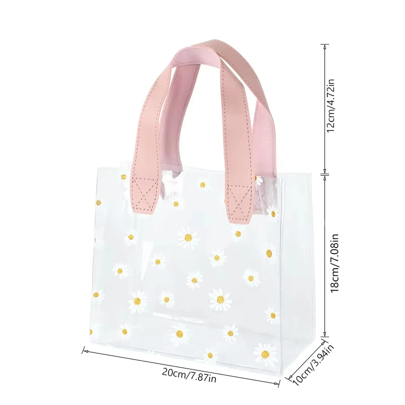 2/4PCS Transparent Clear Tote Bag Shopping Little Daisy Transparent Shopping Bag Wedding Birthday Party